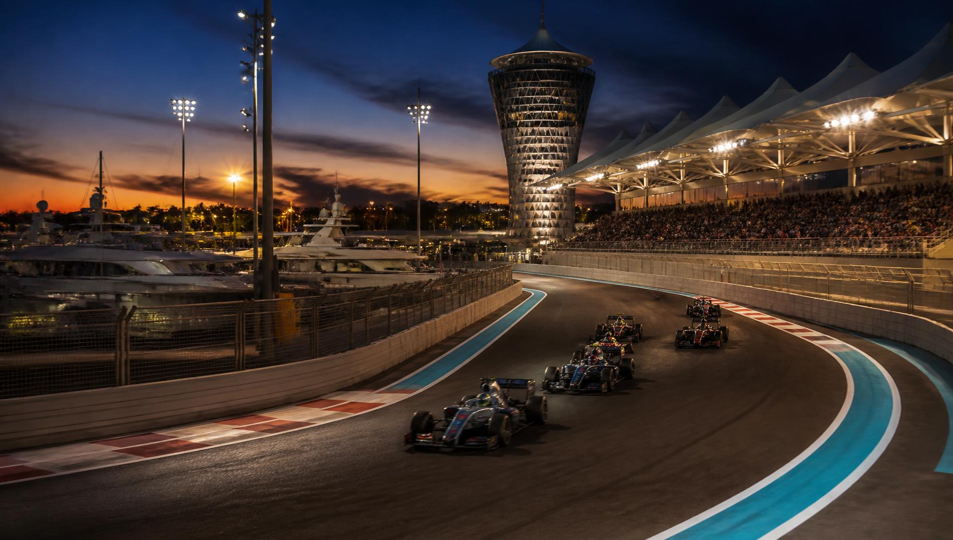Formula-style racing at a marina circuit as Abu Dhabi shifts from sunset to night
