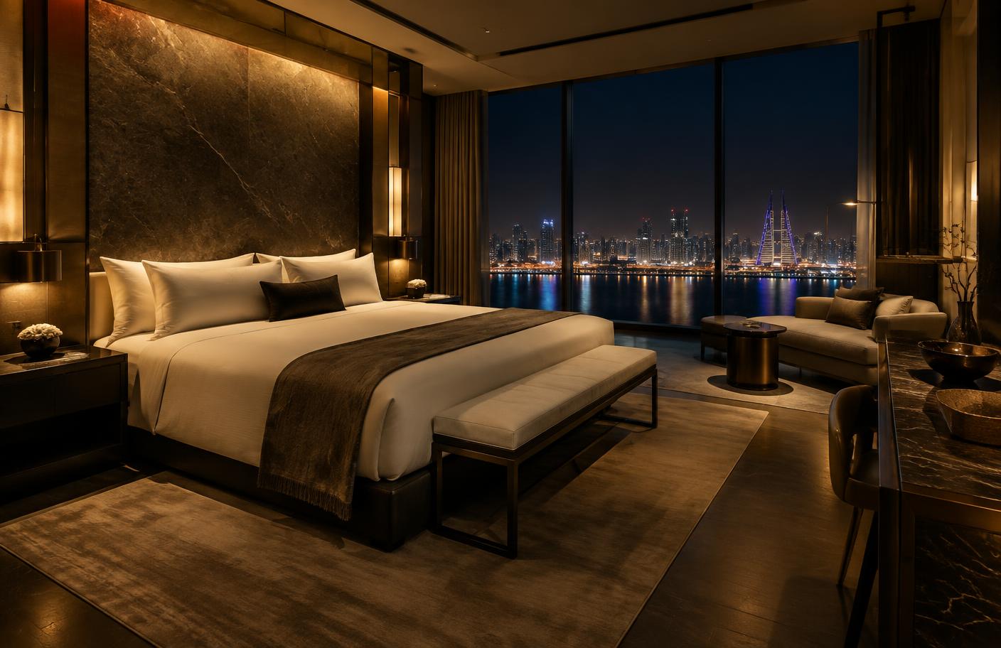 Contemporary waterfront hotel suite in Bahrain