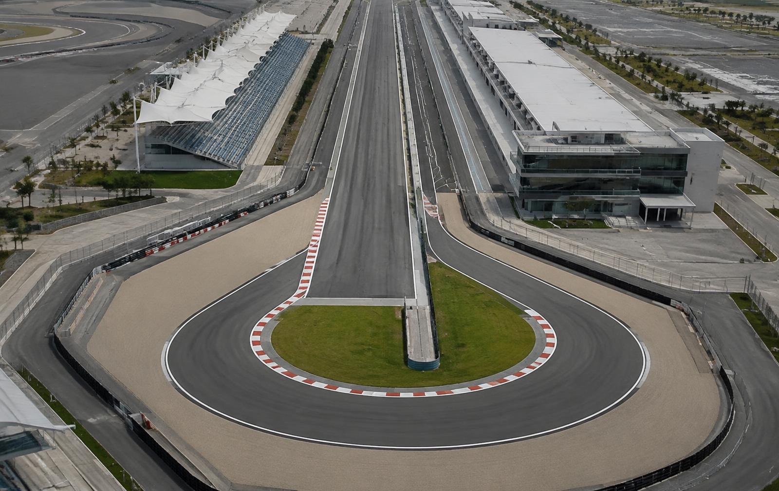 Long straight of a modern grand prix circuit ending in a tight braking zone