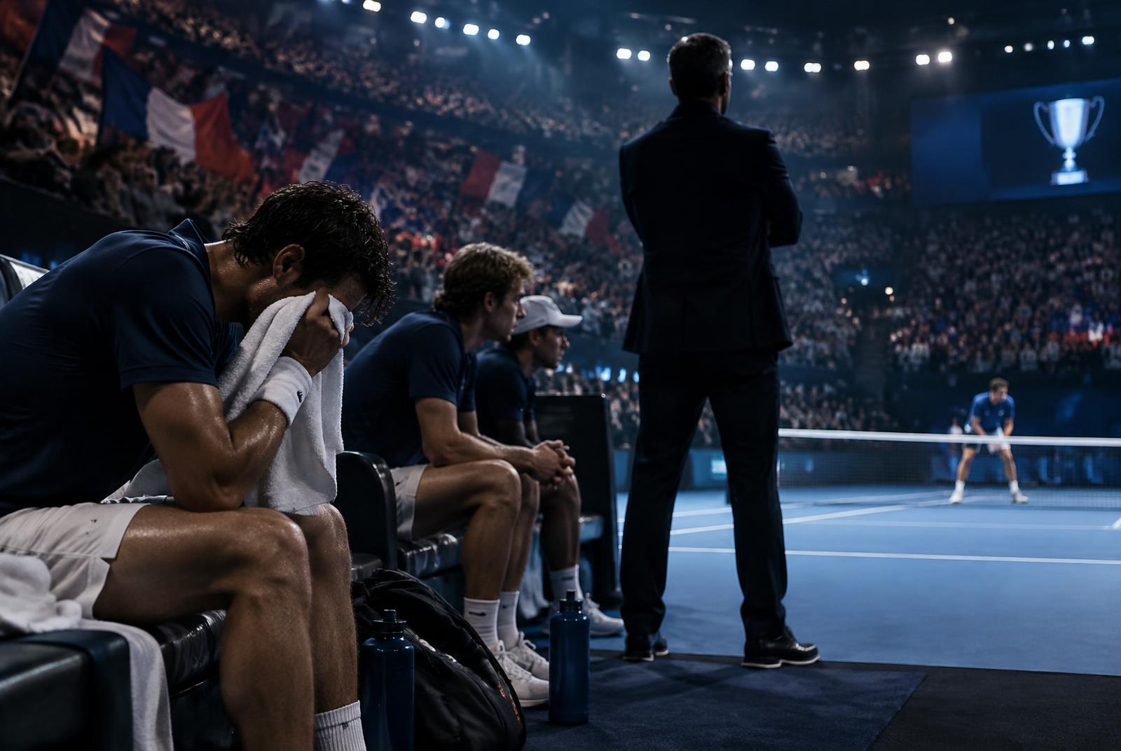 Anonymous Davis Cup-style team bench inside an indoor arena