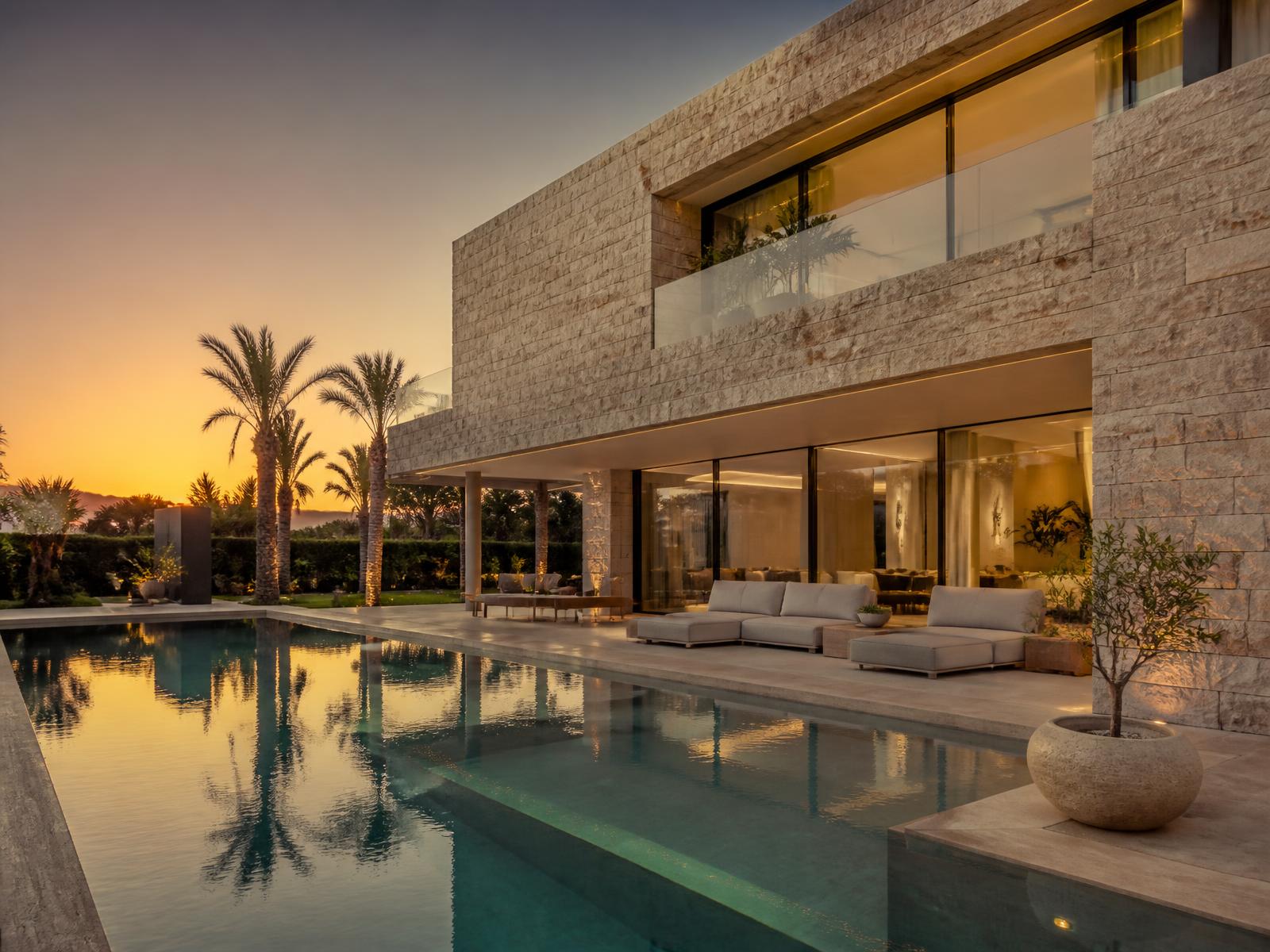 Contemporary private villa in Dubai at sunset