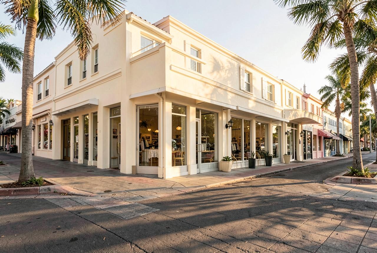 Las Olas Boulevard street scene with palm trees and evening light