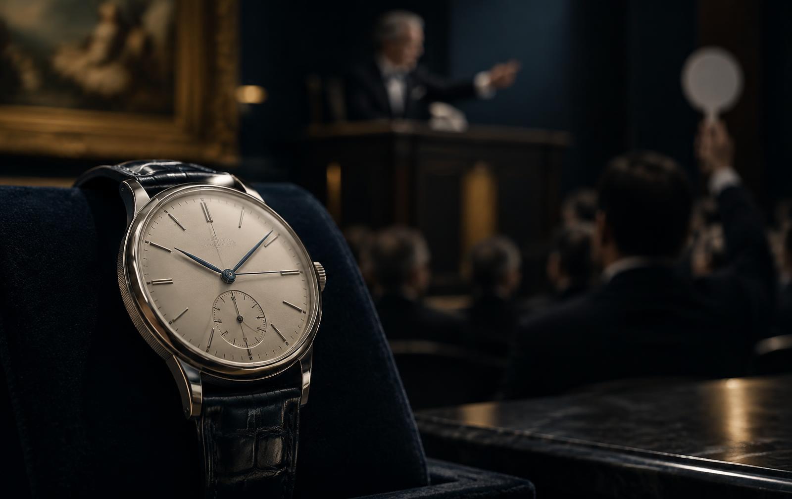 Discreet Geneva auction room atmosphere without visible branding