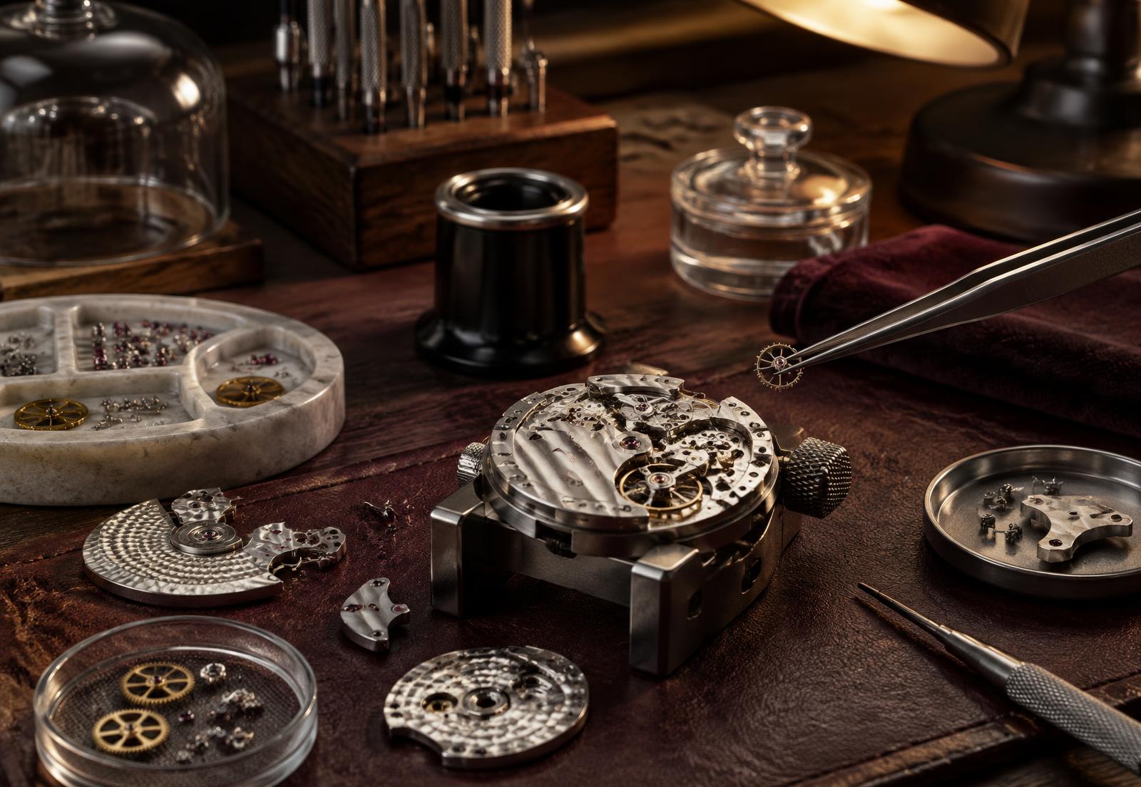 Independent watchmaker workbench without visible branding