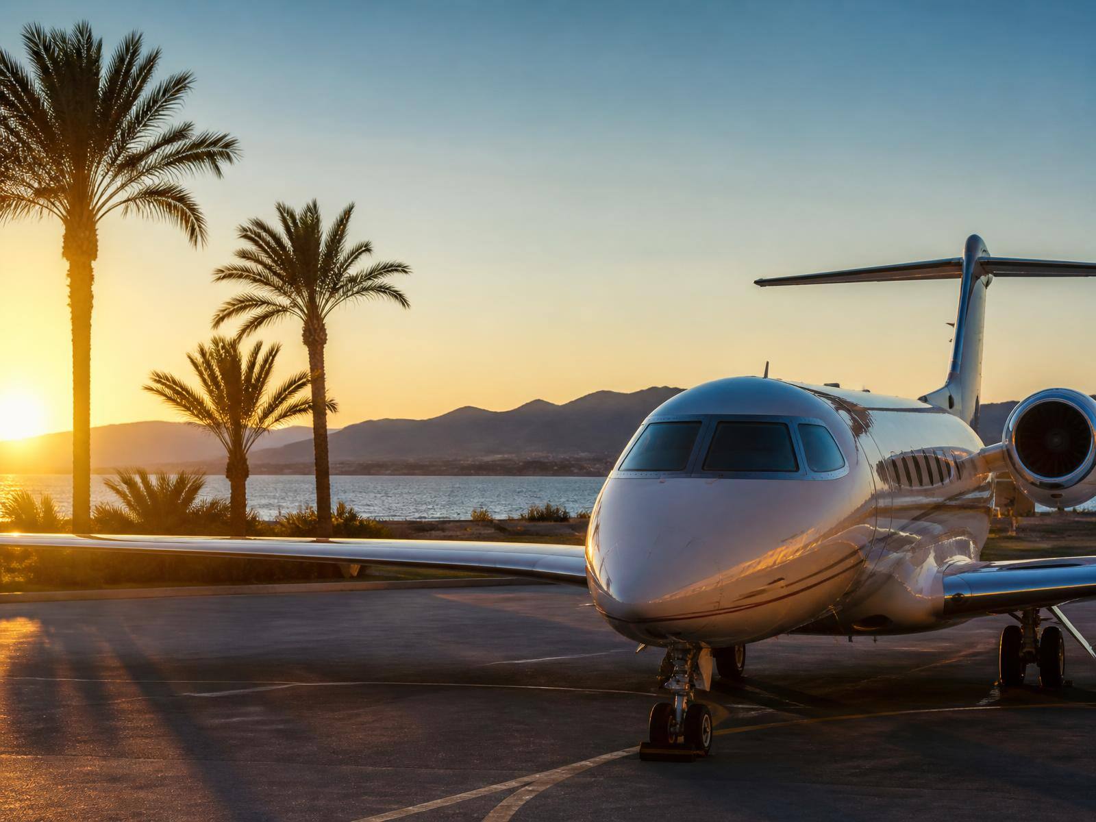 Private jet at a Mediterranean coastal airport