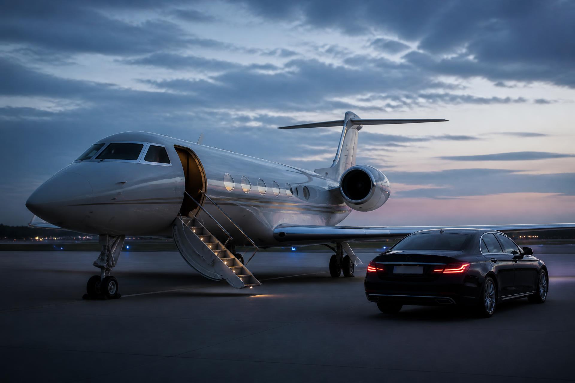 Private jet cabin interior prepared for a flight to Paris