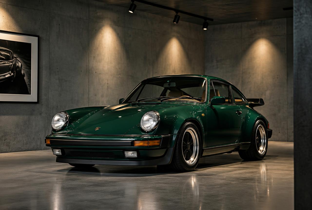 Rare collector automobile displayed in a private gallery under focused lighting