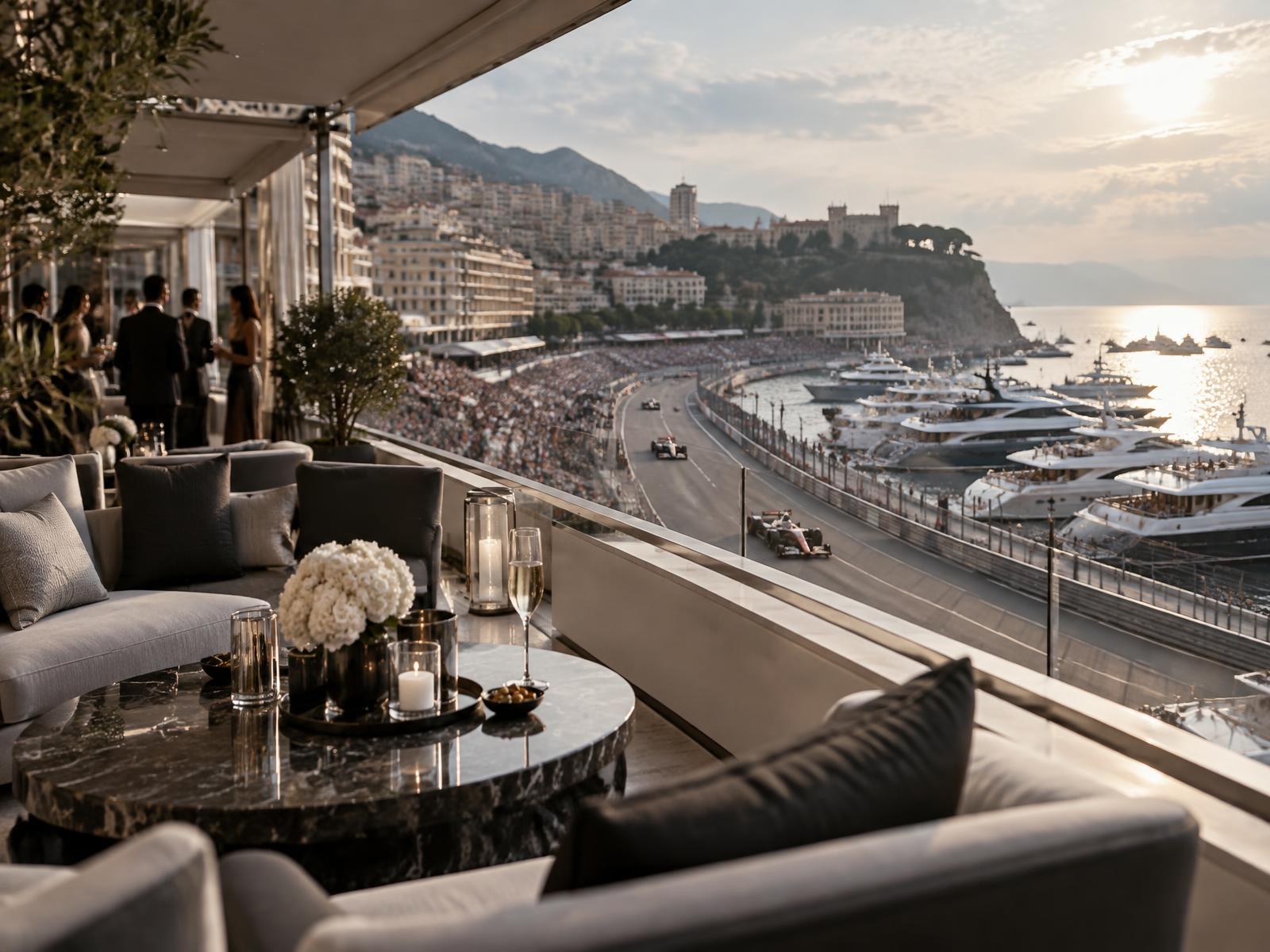 Private hospitality overlooking a Monaco motor race