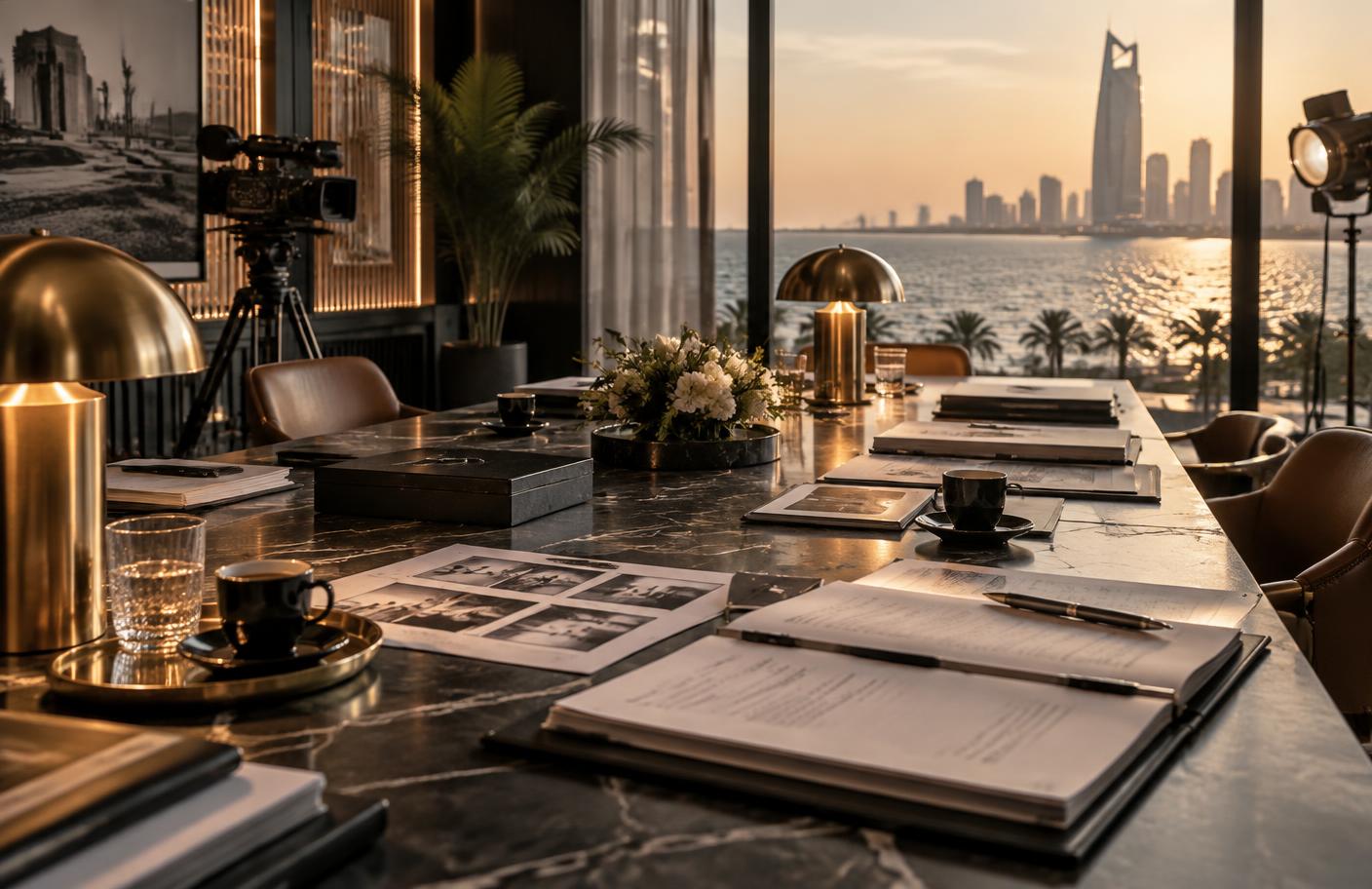 Private film industry meeting table overlooking the Red Sea