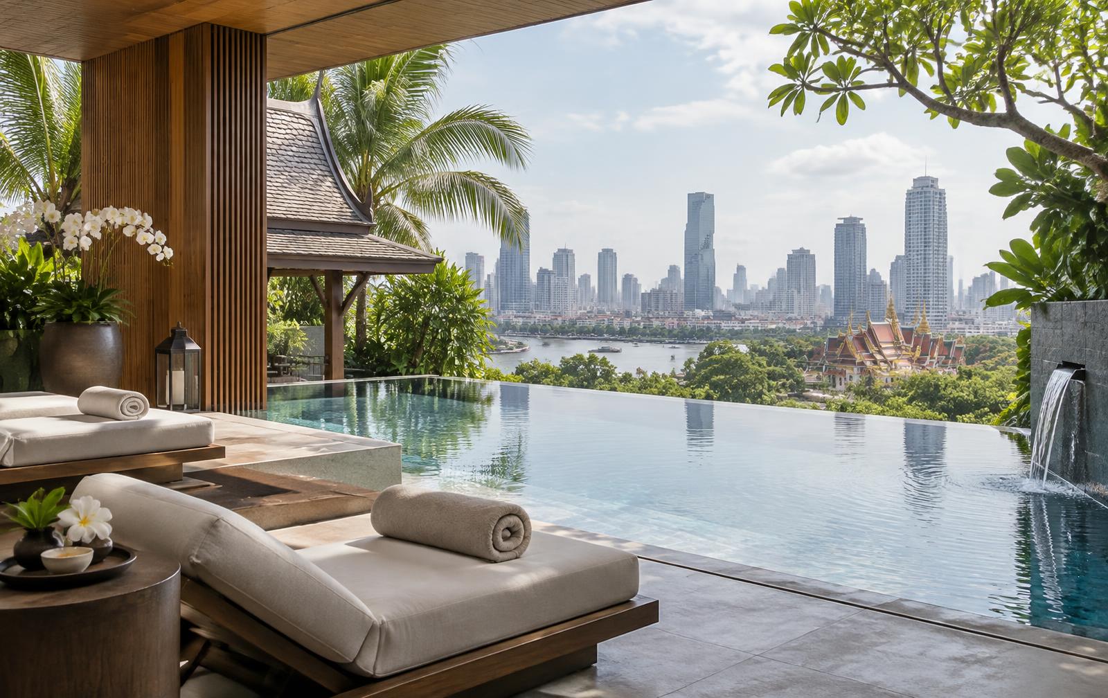 Daytime Singapore with tropical gardens and modern architecture