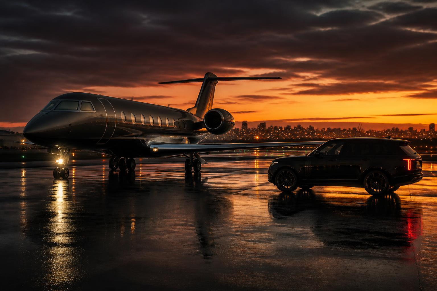 Private jet arrival in São Paulo at dusk