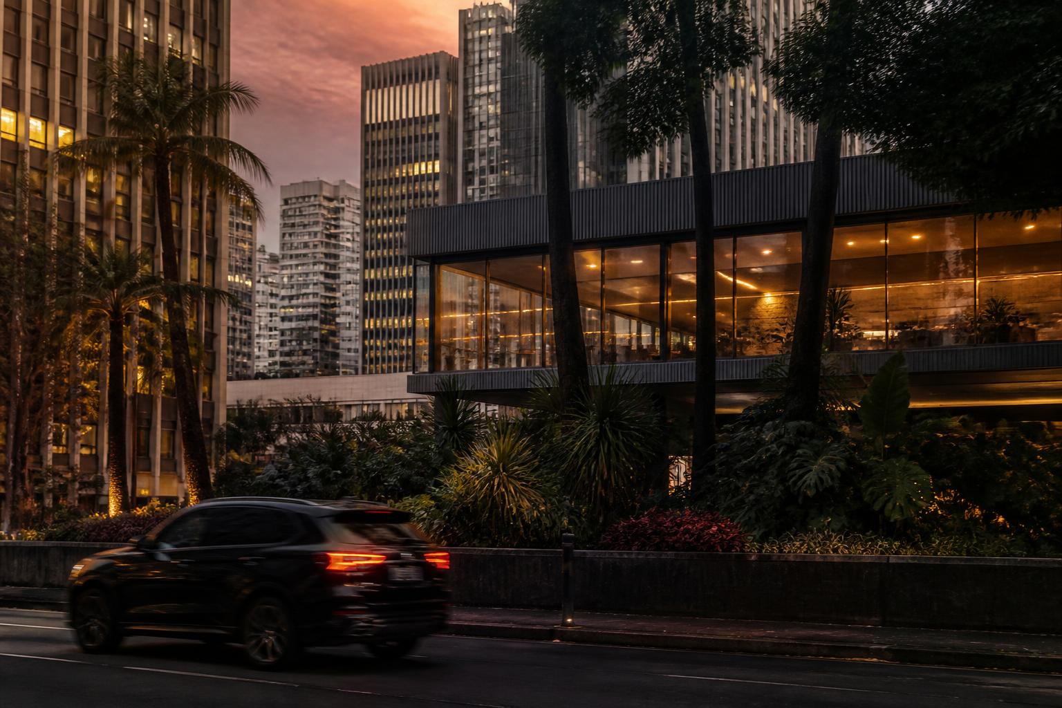 Modern São Paulo architecture and chauffeured SUV