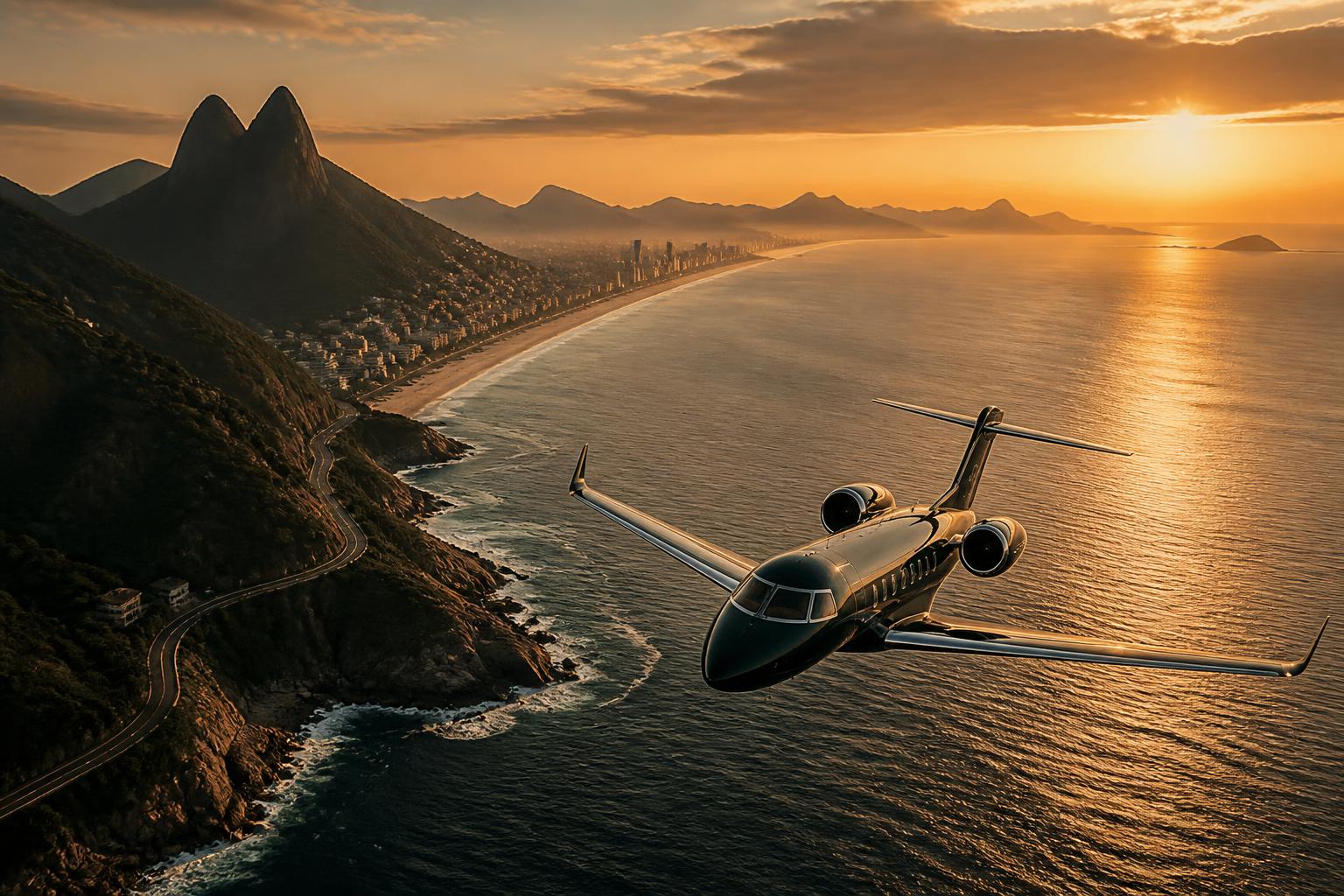 Private aviation over the Brazilian coast toward Rio de Janeiro
