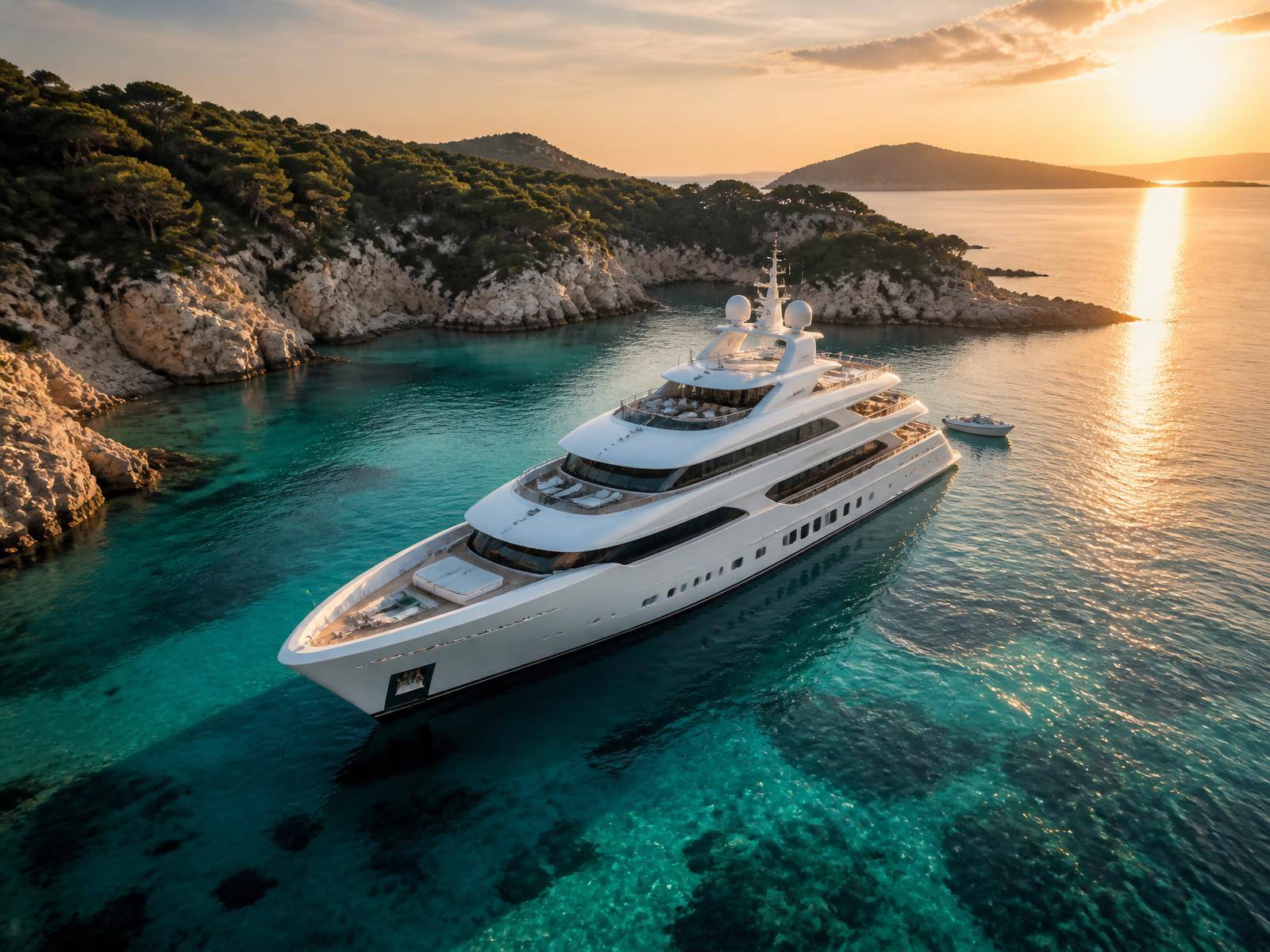 Superyacht cruising off the coast of Monaco on the French Riviera
