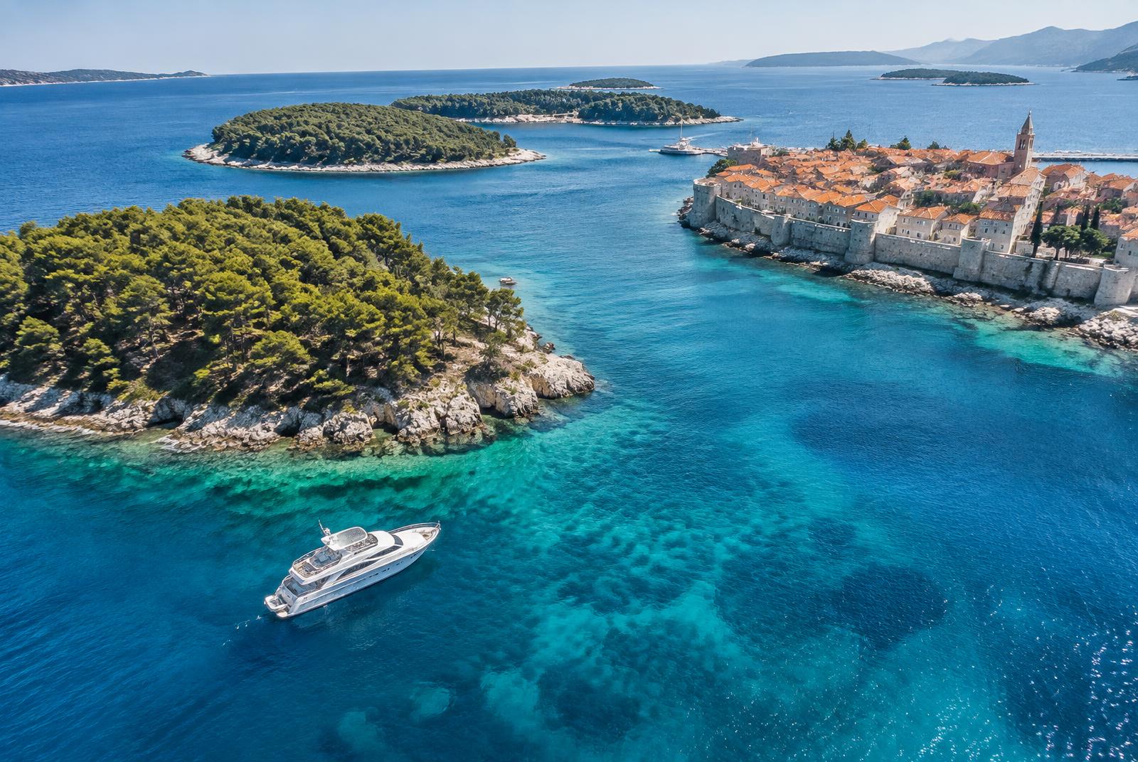 Yacht anchored off the Pakleni islands near Hvar