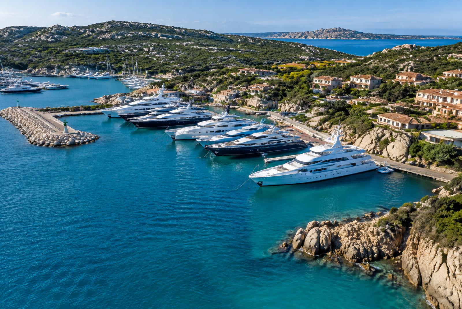 Superyachts berthed at Porto Cervo on the Costa Smeralda in Sardinia