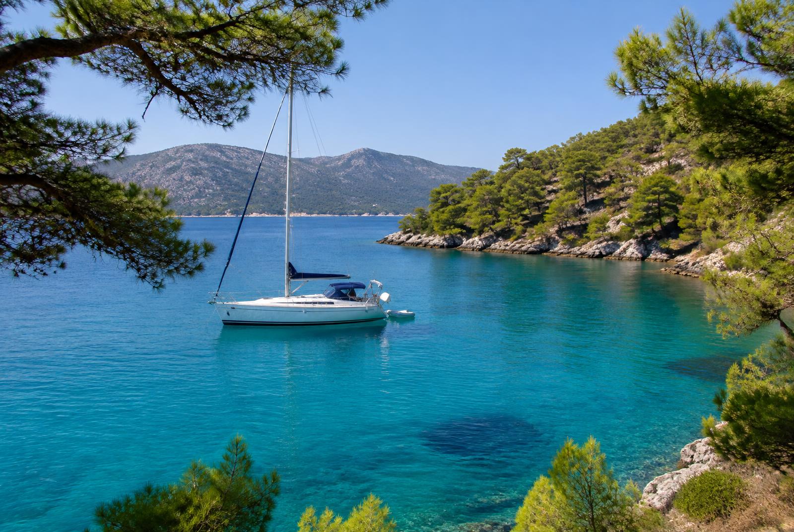 Yacht anchored off the Bodrum peninsula in Turkey